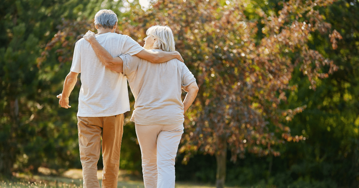 senior couple taking a walk outside