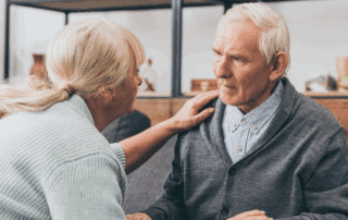 a senior couple having a conversation